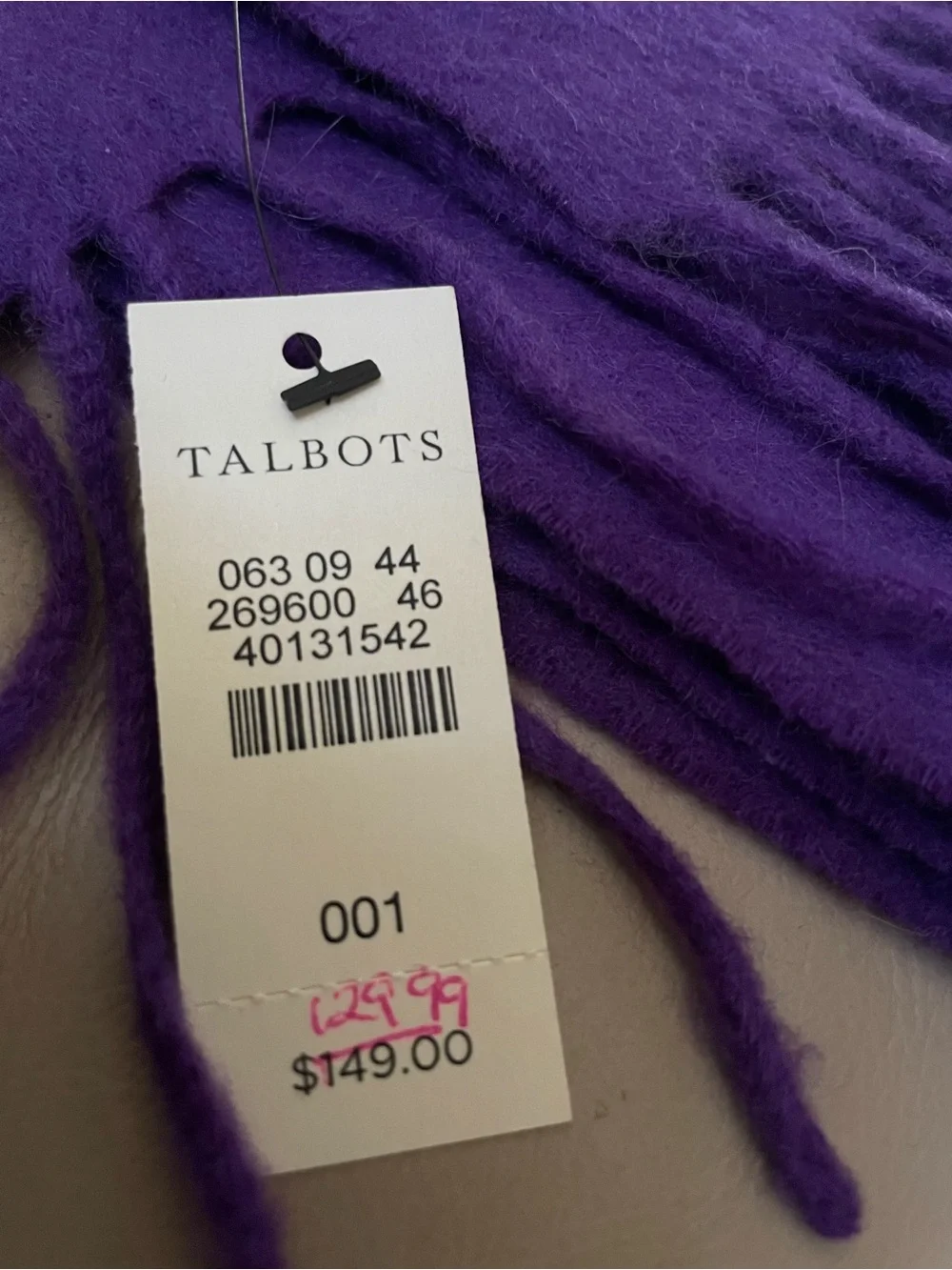 NWT Stylish Talbots Purple & Black Cashmere Striped Winter Scarf